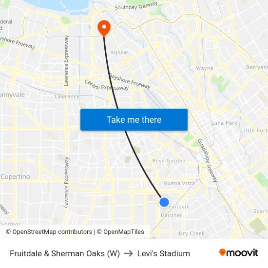 Fruitdale & Sherman Oaks (W) to Levi's Stadium map