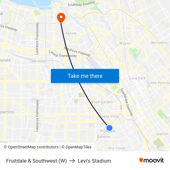 Fruitdale & Southwest (W) to Levi's Stadium map