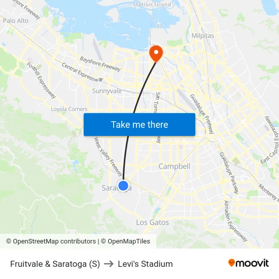 Fruitvale & Saratoga (S) to Levi's Stadium map