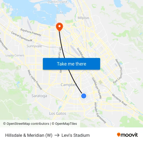 Hillsdale & Meridian (W) to Levi's Stadium map