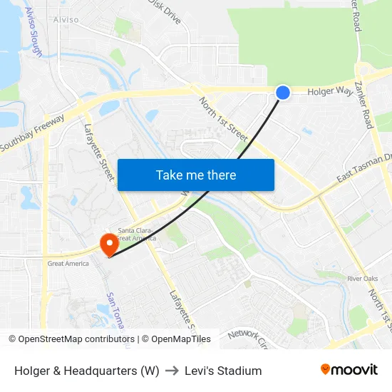 Holger & Headquarters (W) to Levi's Stadium map