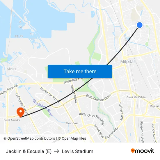 Jacklin & Escuela (E) to Levi's Stadium map