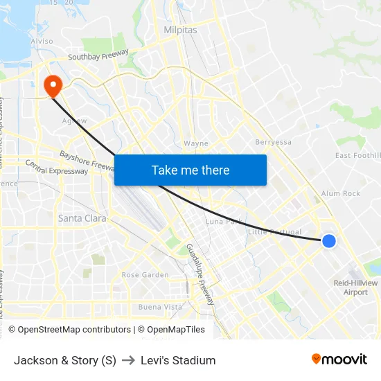 Jackson & Story (S) to Levi's Stadium map