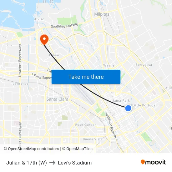 Julian & 17th (W) to Levi's Stadium map