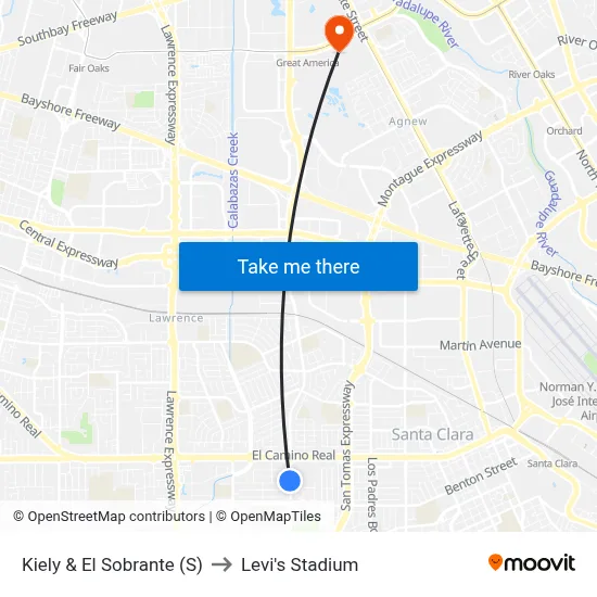 Kiely & El Sobrante (S) to Levi's Stadium map