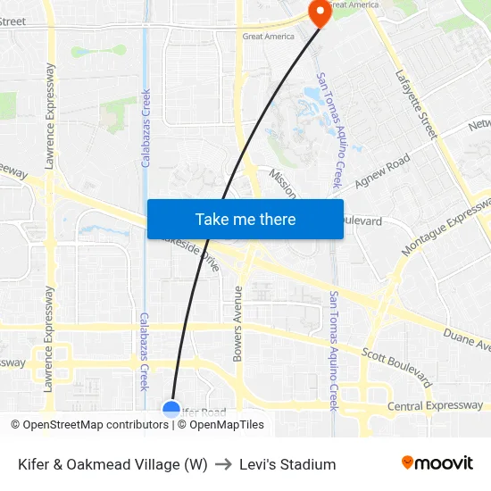 Kifer & Oakmead Village (W) to Levi's Stadium map