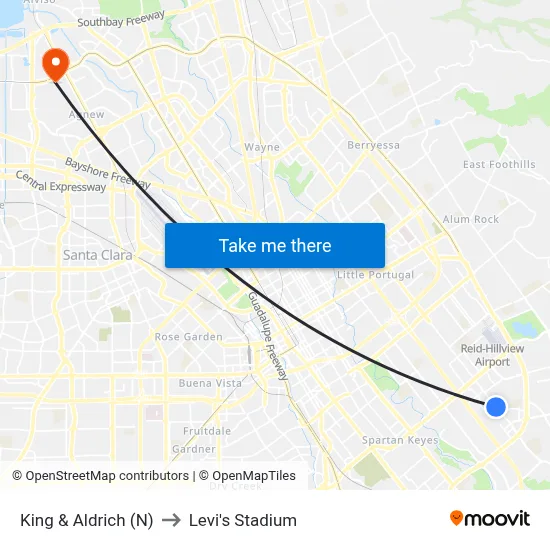 King & Aldrich (N) to Levi's Stadium map