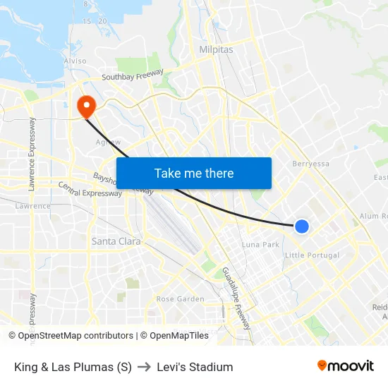 King & Las Plumas (S) to Levi's Stadium map