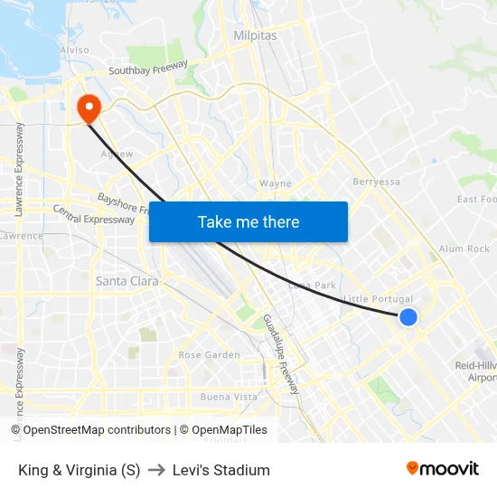 King & Virginia (S) to Levi's Stadium map