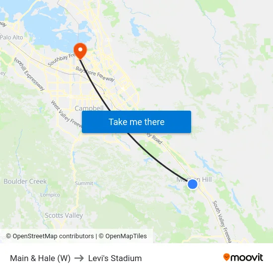 Main & Hale (W) to Levi's Stadium map