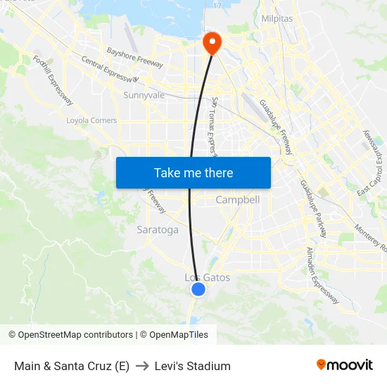 Main & Santa Cruz (E) to Levi's Stadium map