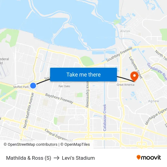 Mathilda & Ross (S) to Levi's Stadium map