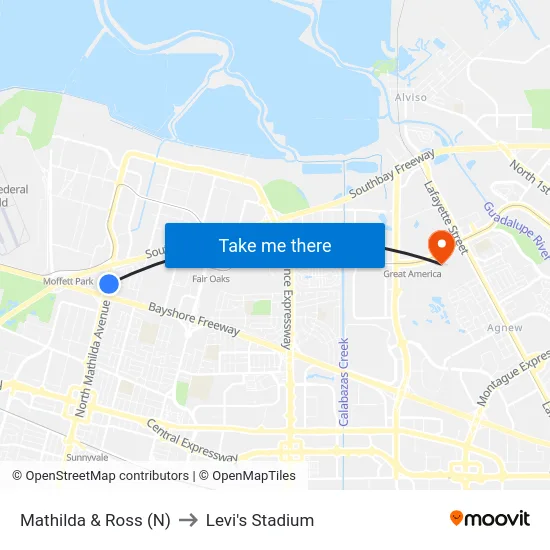 Mathilda & Ross (N) to Levi's Stadium map