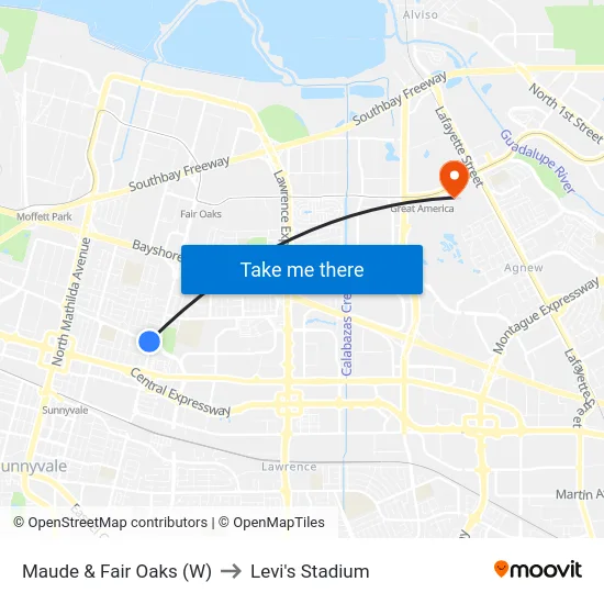 Maude & Fair Oaks (W) to Levi's Stadium map