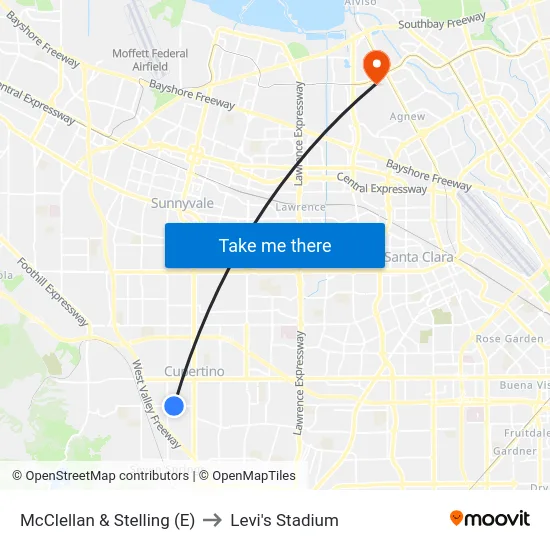 McClellan & Stelling (E) to Levi's Stadium map