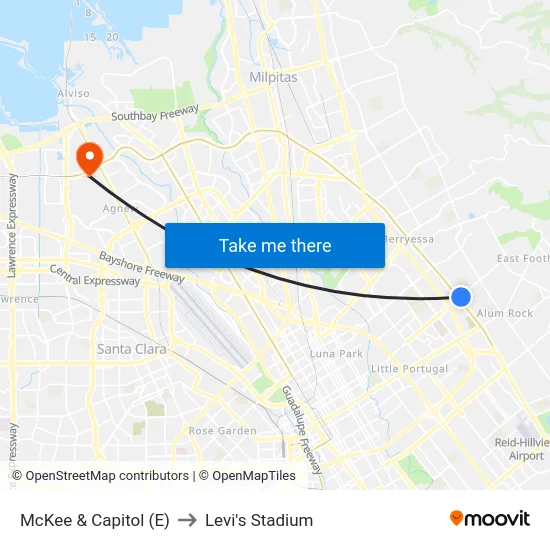 McKee & Capitol (E) to Levi's Stadium map