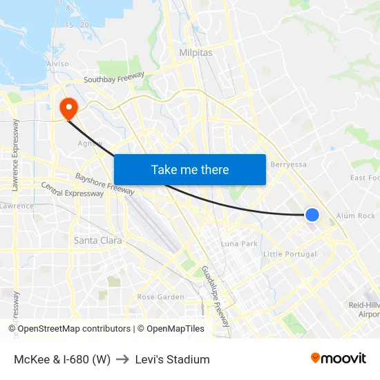 McKee & I-680 (W) to Levi's Stadium map