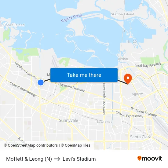 Moffett & Leong (N) to Levi's Stadium map