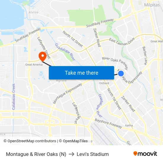 Montague & River Oaks (N) to Levi's Stadium map