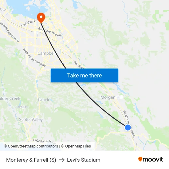 Monterey & Farrell (S) to Levi's Stadium map