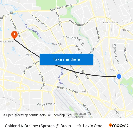 Oakland & Brokaw (Sprouts @ Brokaw) (S) to Levi's Stadium map