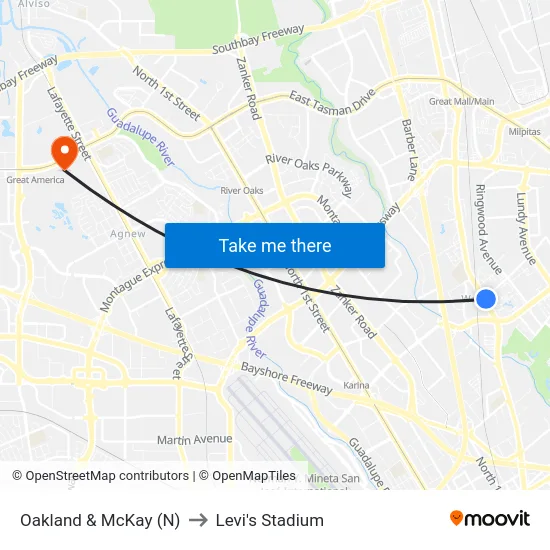 Oakland & McKay (N) to Levi's Stadium map