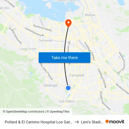 Pollard & El Camino Hospital Los Gatos (N) to Levi's Stadium map