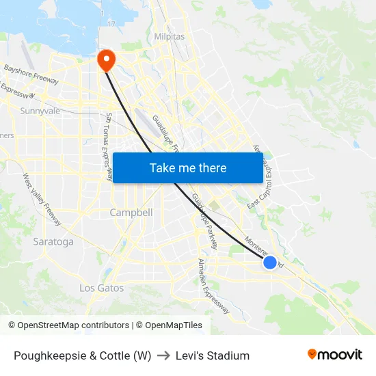 Poughkeepsie & Cottle (W) to Levi's Stadium map