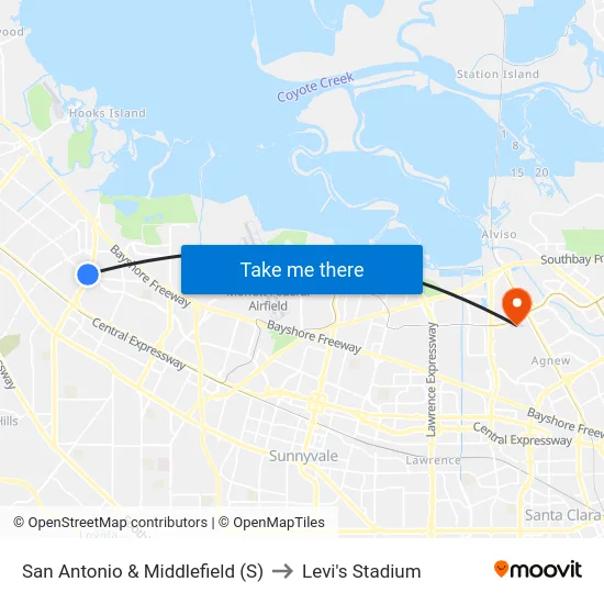 San Antonio & Middlefield (S) to Levi's Stadium map