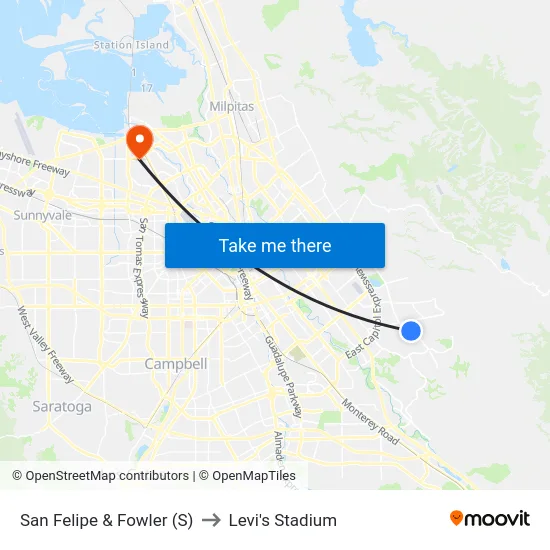 San Felipe & Fowler (S) to Levi's Stadium map