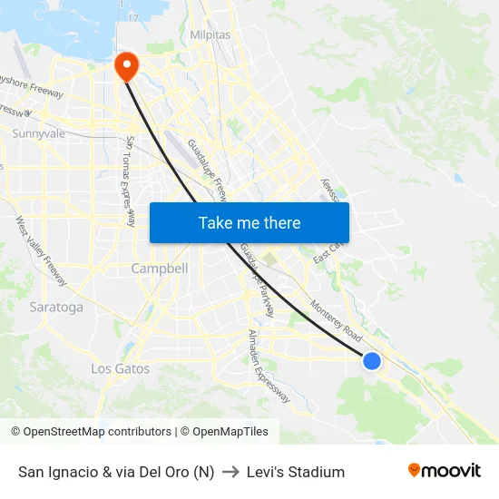 San Ignacio & via Del Oro (N) to Levi's Stadium map