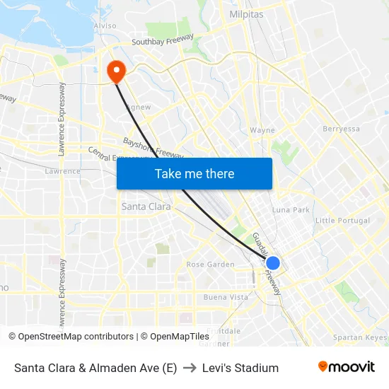 Santa Clara & Almaden Ave (E) to Levi's Stadium map