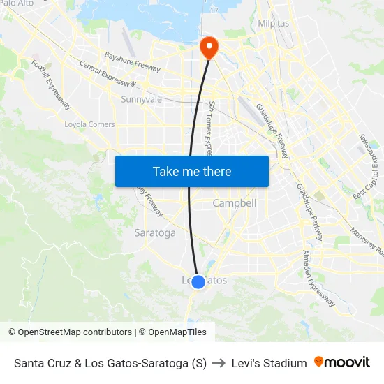 Santa Cruz & Los Gatos-Saratoga (S) to Levi's Stadium map