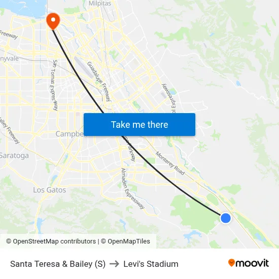 Santa Teresa & Bailey (S) to Levi's Stadium map