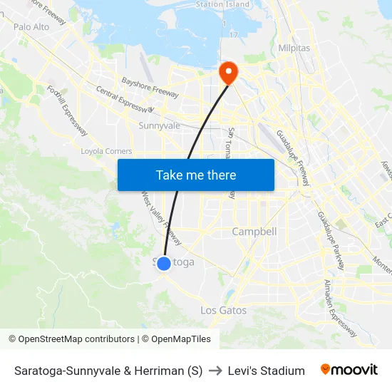Saratoga-Sunnyvale & Herriman (S) to Levi's Stadium map