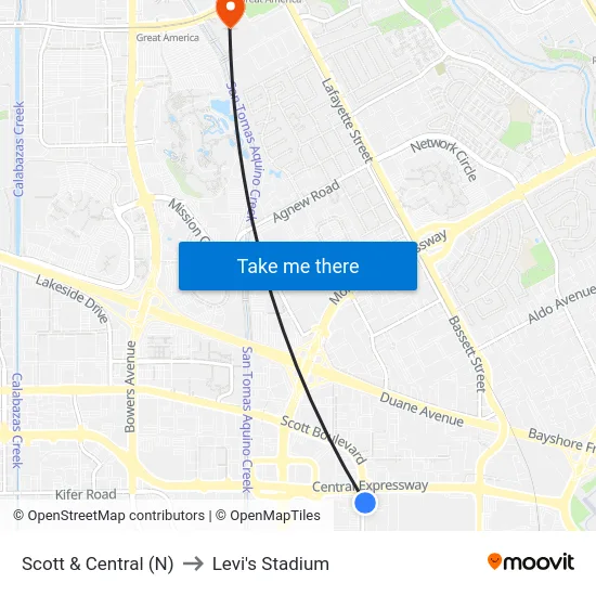 Scott & Central (N) to Levi's Stadium map