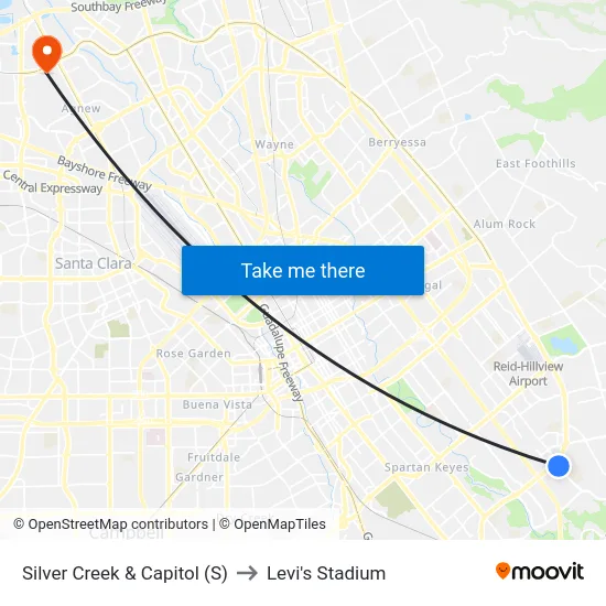 Silver Creek & Capitol (S) to Levi's Stadium map