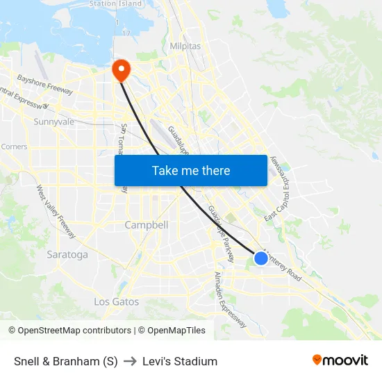 Snell & Branham (S) to Levi's Stadium map