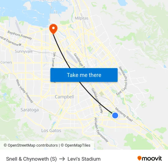Snell & Chynoweth (S) to Levi's Stadium map