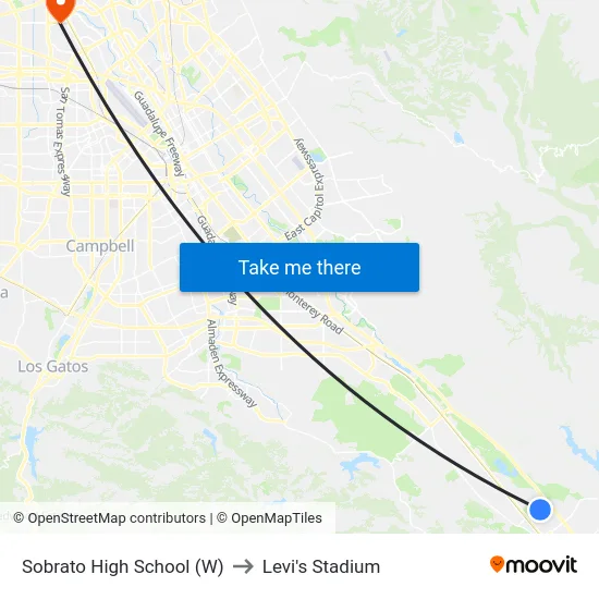 Sobrato High School (W) to Levi's Stadium map