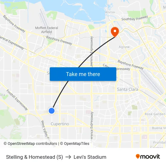 Stelling & Homestead (S) to Levi's Stadium map
