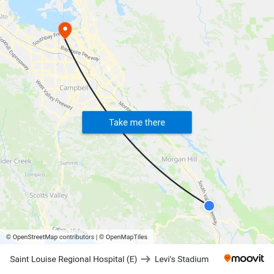 Saint Louise Regional Hospital (E) to Levi's Stadium map
