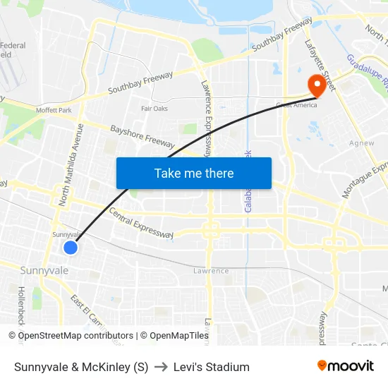 Sunnyvale & McKinley (S) to Levi's Stadium map