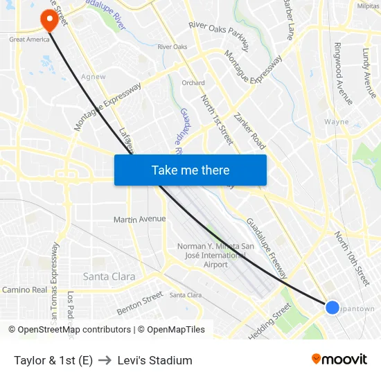 Taylor & 1st (E) to Levi's Stadium map