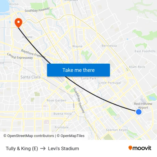 Tully & King (E) to Levi's Stadium map