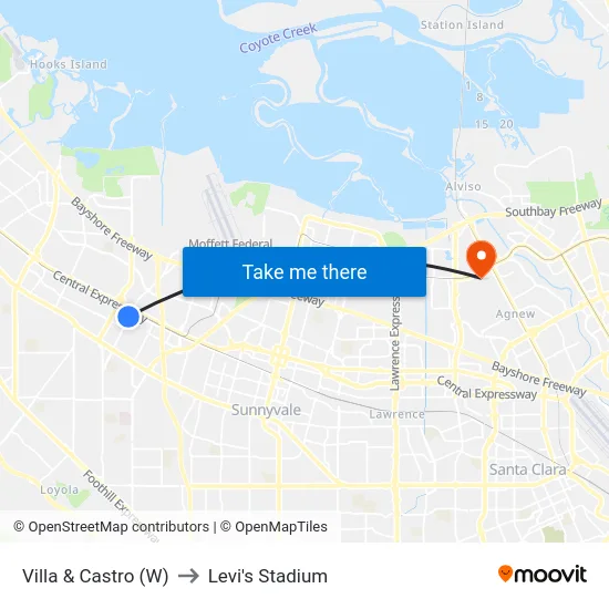 Villa & Castro (W) to Levi's Stadium map