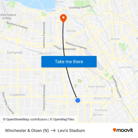 Winchester & Olsen (N) to Levi's Stadium map