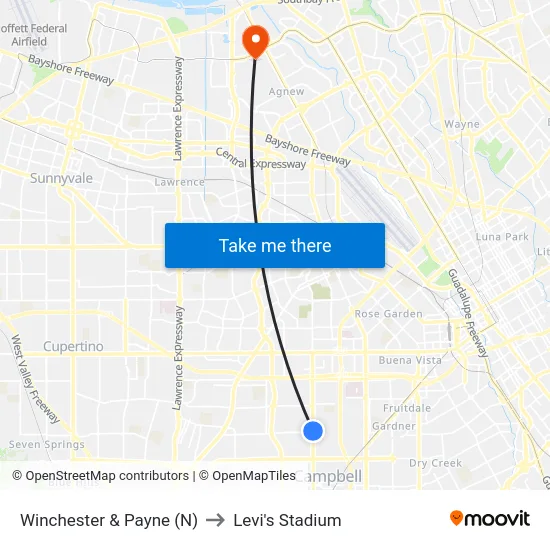 Winchester & Payne (N) to Levi's Stadium map