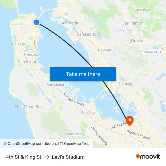 4th St & King St to Levi's Stadium map