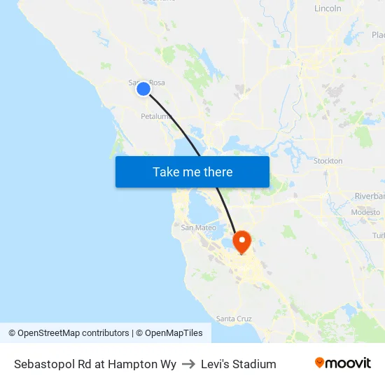 Sebastopol Rd at Hampton Wy to Levi's Stadium map